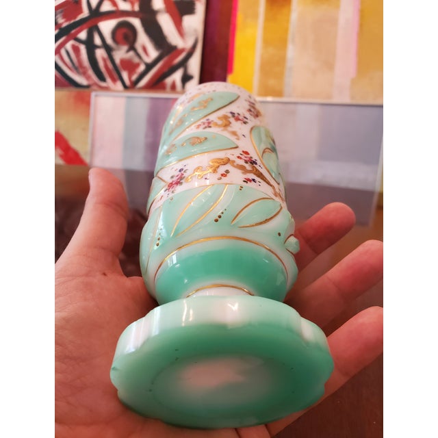 Art Nouveau Antique Bohemian Glass Opaline Overlay Goblet For Sale - Image 3 of 4