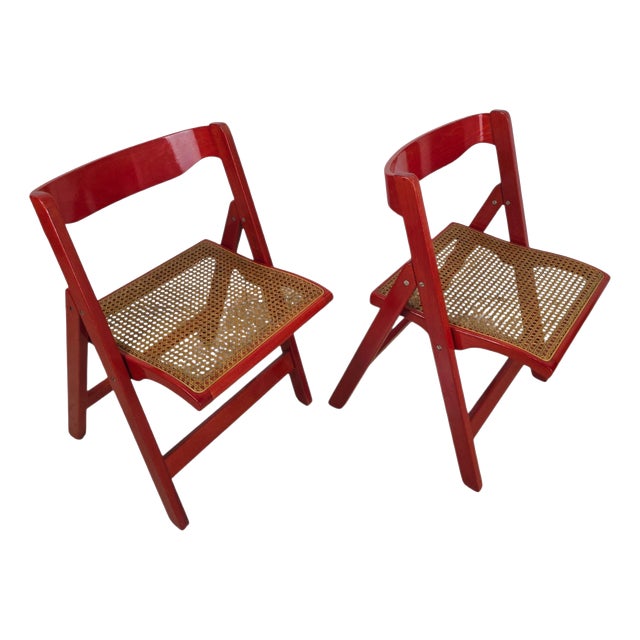 Red Lacquered Trieste Folding Chairs attributed to Aldo Jacober, 1960s, Set of 2 For Sale
