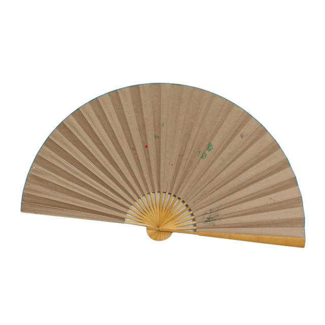 Chinese Handmade Fan Shape Flower Theme Paper Painting For Sale - Image 4 of 6