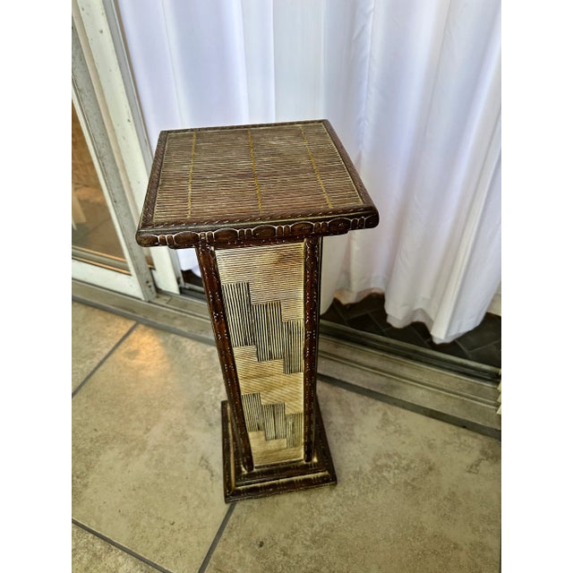 Art Deco Rattan Tramp Art Style Pedestal For Sale - Image 3 of 4