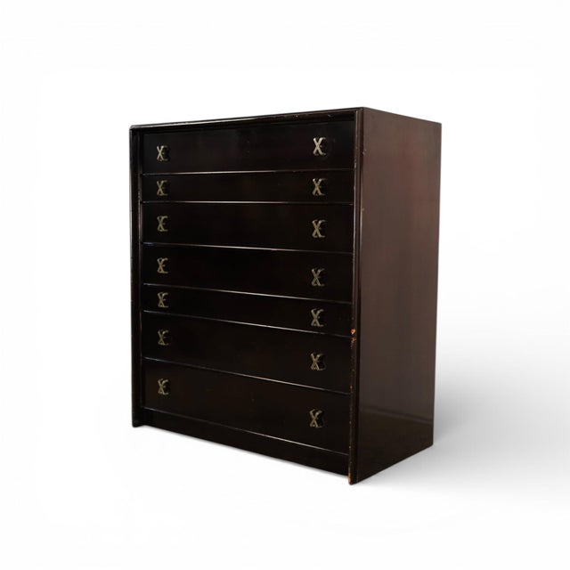 Mid-Century Modern Paul Frankl for Johnson Furniture Mid-Century Modern Black Lacquer Highboy, C. 1960s For Sale - Image 3 of 9