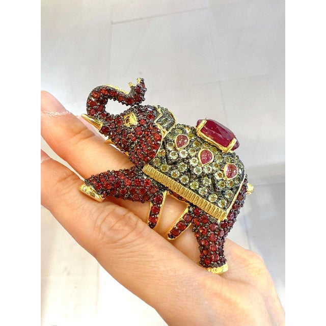 Bochic Orient" Neoclassical Elephant Ruby and Fancy Sapphire Ring Set 18K Gold & Silver Fantastic Oriental-style ring...