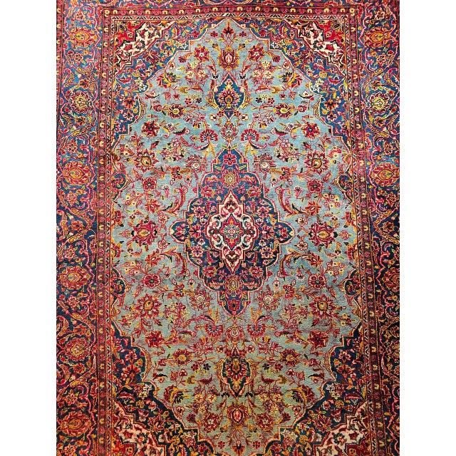 Early 20th Century Persian Kashan Rug, Hand-Knotted Wool, Floral Pattern, Turquoise & Red,6x9 For Sale - Image 12 of 18