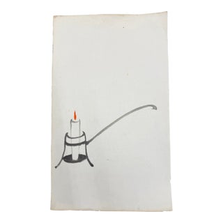 Vintage Japanese Sumi-E Ink on Paper Candle Holder Not Framed For Sale