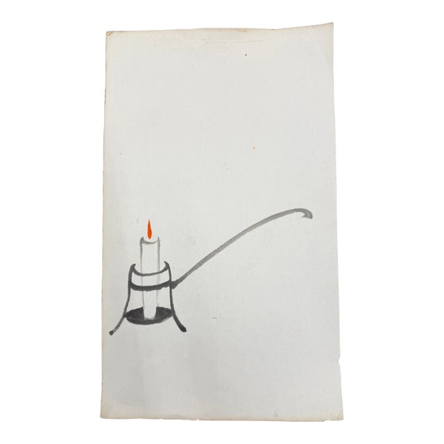 Vintage Japanese Sumi-E Ink on Paper Candle Holder Not Framed For Sale