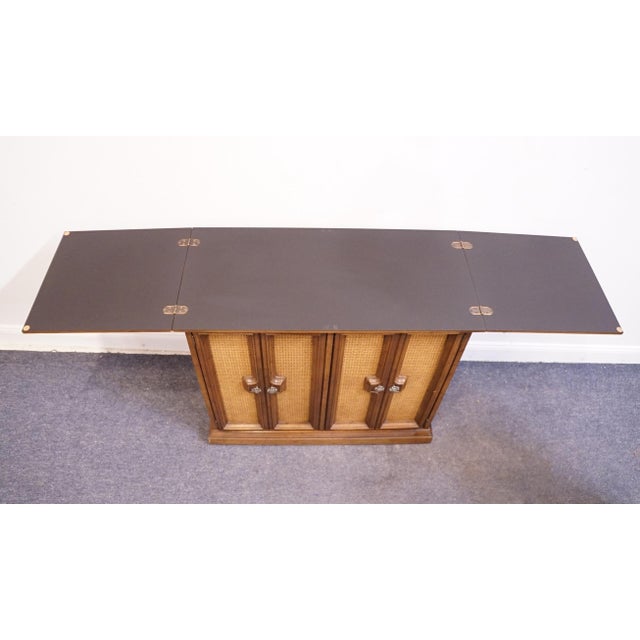 Drexel Furniture Solid Pecan Mediterranean Old World 76" Flip Top Server Buffet W. Caned Doors For Sale - Image 12 of 15