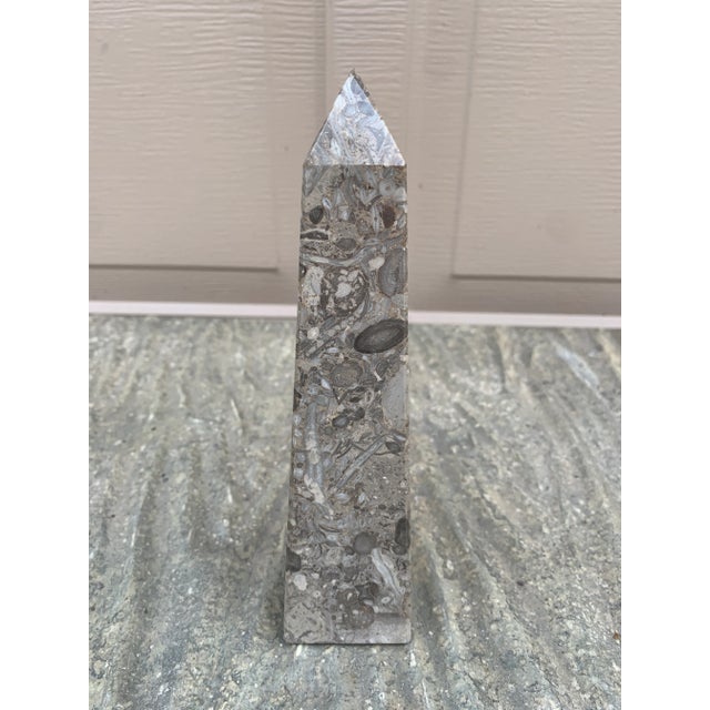 Brown and Grey Marble Obelisk With Dramatic Veining For Sale In South Bend - Image 6 of 9