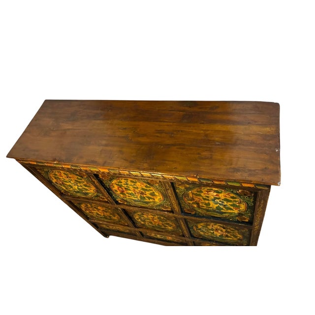 Wood Antique Tibetan Hand Painted Cabinet For Sale - Image 7 of 9