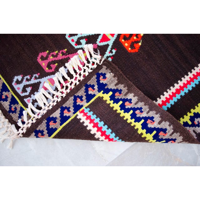 Handwoven Kilim 3x4 - Vintage Turkish Prayer Rug - Dark Brown Organic Wool - Tree of Life Wall Hanging - Small Tribal Accent Rug For Sale - Image 9 of 11