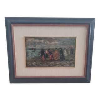 Vincenzo Irolli, Coastal Promenade at Sunset, 1920s, Oil Painting on Canvas, Framed For Sale