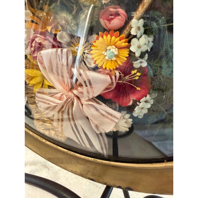 Vintage Victorian Style Oval Convex Bubble Glass Shadow Box - Framed Dried Floral Bouquet Basket For Sale - Image 4 of 4