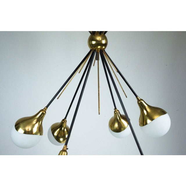 Mid-Century Italian Brass and Opaline Glass Chandelier from Stilnovo, 1950s For Sale - Image 11 of 16