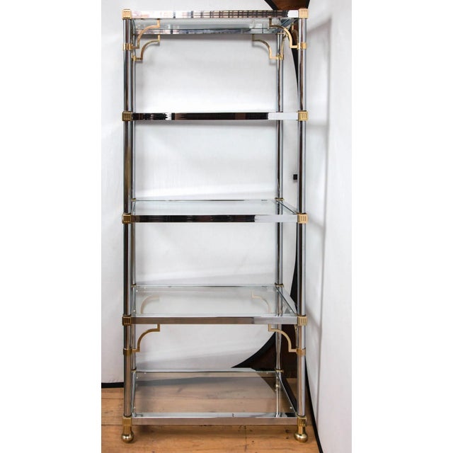 Metal 1970s Vintage Chrome and Brass Chinoiserie Style Étagère For Sale - Image 7 of 18