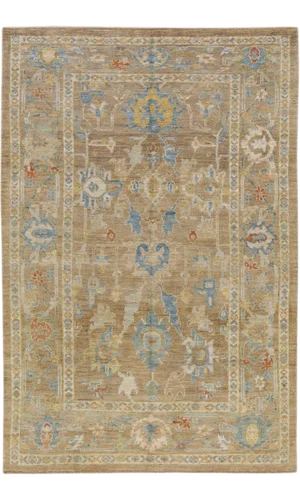 Brown Modern Sultanabad Handmade Floral Wool Rug