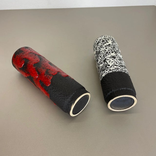 German Pottery Fat Lava Vases Black Red & White from Jopeko, 1970s, Set of 2 For Sale - Image 18 of 18