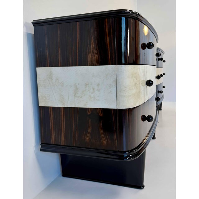 Twin Parchment and Exotic Wood Dressers, 1940s, Set of 2 For Sale - Image 12 of 17