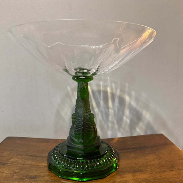 Glass Vintage Dolphin Green and Clear Glass Bowl For Sale - Image 7 of 11