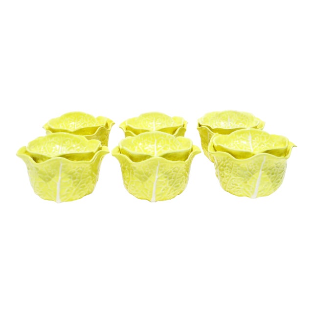 Portuguese Trompe l'Oeil Majolica Cabbage Lidded Bowls / Mini-Tureens, Set of 6 For Sale