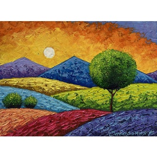 Oil Painting Summer Sunset Over Flowering Slopes v. Zadorozhnya For Sale