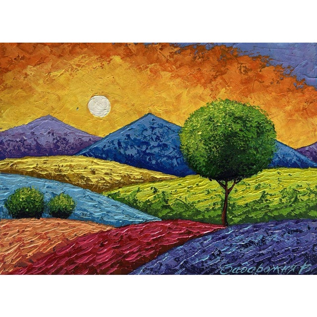 Oil Painting Summer Sunset Over Flowering Slopes v. Zadorozhnya For Sale