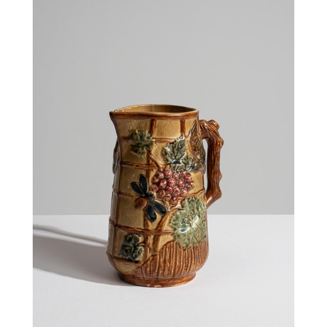 French 1900s French Amber Barbotine Ceramic Jug For Sale - Image 3 of 15