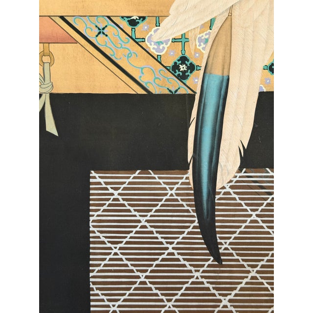 A striking Japanese Showa period falcon painting originally from a traditional two-panel byōbu screen, now professionally...