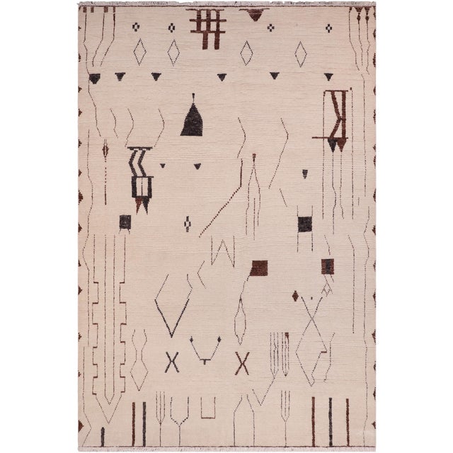 Boho Chic Beige/Brown High Low Wool Rug - 7'9'' X 10'5'' For Sale - Image 9 of 9