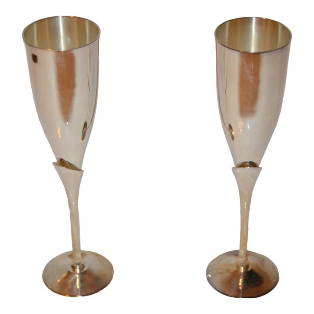 1960s Art Deco Silver Plate on Copper Minimalist Goblets- a Pair For Sale