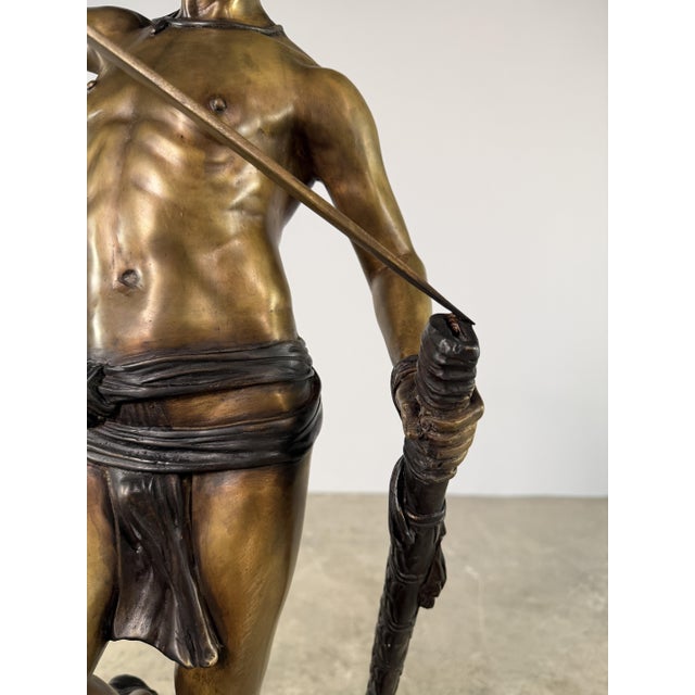 Metal David and Goliath Bronze Sculpture, After Antonin Mercié - 38” Tall, Classical Figure For Sale - Image 7 of 16