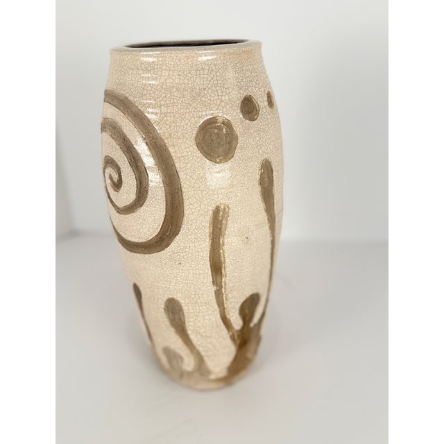 1980s Midcentury Handmade Stoneware Crackle Glaze Vase For Sale - Image 5 of 16