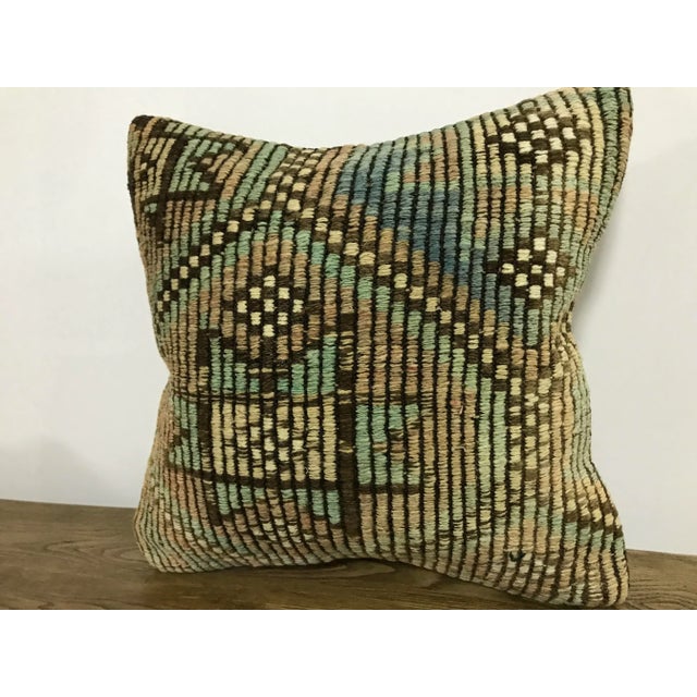 Boho Chic Vintage Geometric Design Turkish Handmade Kilim Pillow Cover For Sale - Image 3 of 6