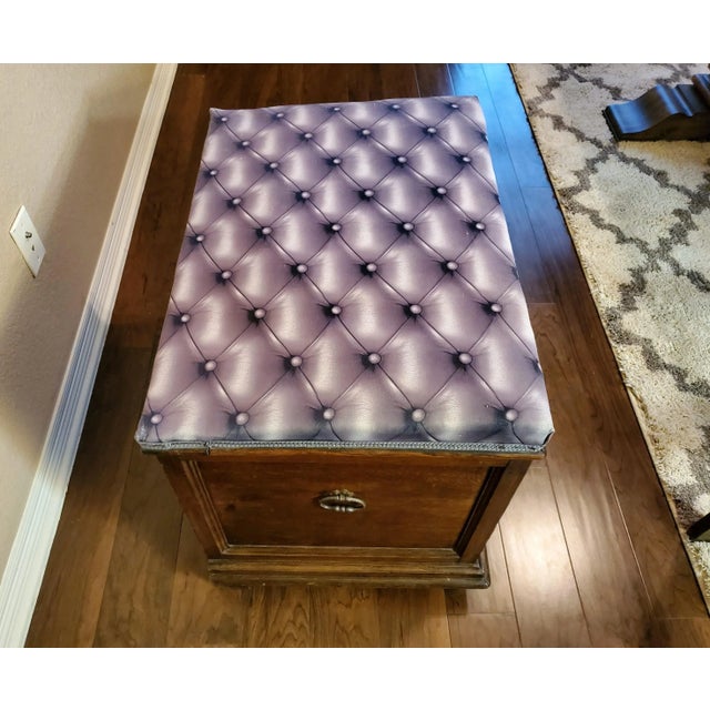 Antique French Oak Coffer Blanket Chest Storage Bench With Modern Trompe L’oeil Faux Cushioned Seat For Sale - Image 12 of 12