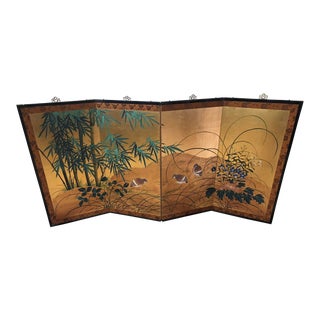 Chinoiserie Gold Leaf Four Panel Folding Screen For Sale