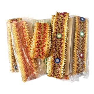 Vintage Indian Banjara Wired Red Green & Gold Festive Christmas Ribbon - Lot of 7 For Sale