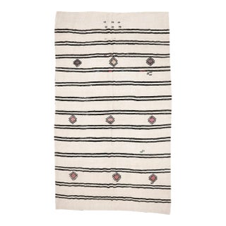 Mid 20th Century Mid 20th Century White & Black Vintage Hemp Kilim For Sale