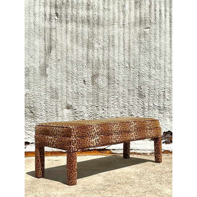 Vintage Boho Leopard Velvet Parsons Bench For Sale In West Palm - Image 6 of 10
