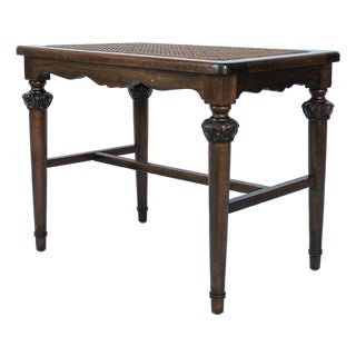 Antique Wood Bench With Caned Seat For Sale