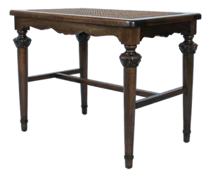 Antique Wood Bench With Caned Seat