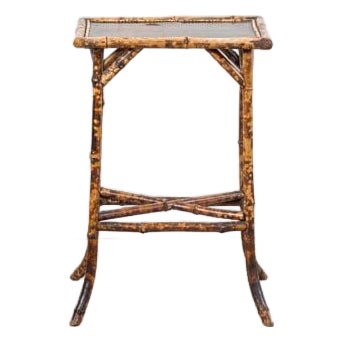 19th Century Rectangular Bamboo Side Table With Lacquered Top and Stretcher Base For Sale
