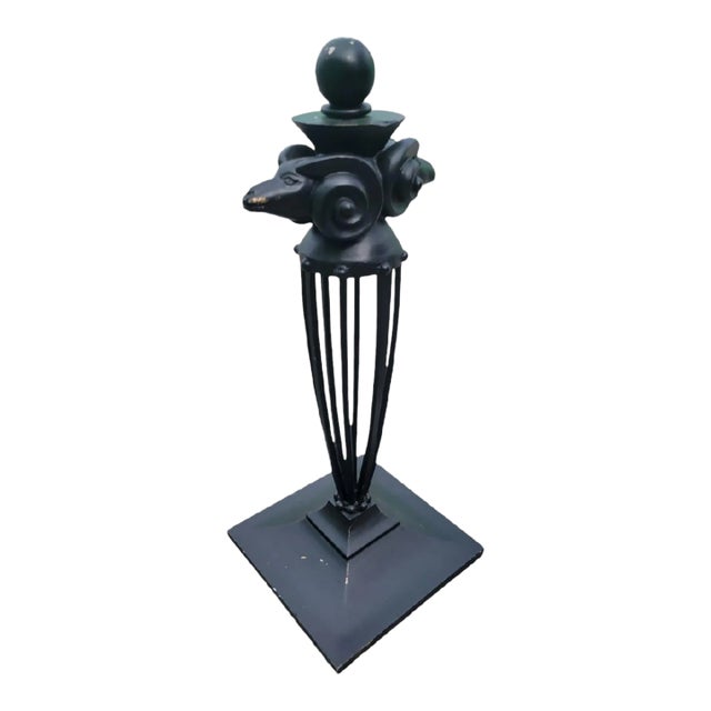 Vintage Rare Double Rams Head Black Iron Extra Large Door Stop For Sale