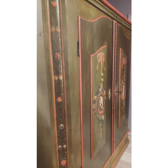 18th-Century Central European Hand-Painted Wedding Armoire — Folk Art Bauernschrank With Portrait Medallions For Sale - Image 13 of 15
