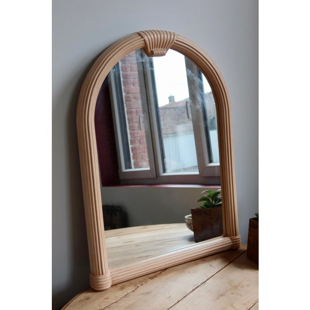 Art Deco Style Powder Pink Arched Wall Mirror with Moulded Frame, 1980s For Sale - Image 3 of 9