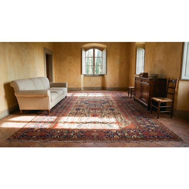 1850s Ivory Medallion Antique Persian Farahan Rug 7'10" X 16'8" Handknotted Wool Carpet For Sale - Image 9 of 9
