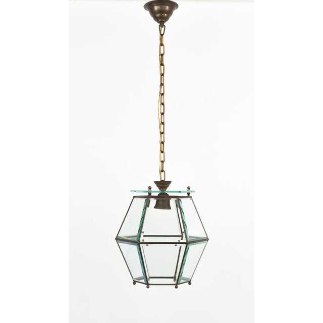 1950s Mid-Century Pendant in Brass and Beveled Glass in the style of Adolf Loos, Italy, 1950s For Sale - Image 5 of 12