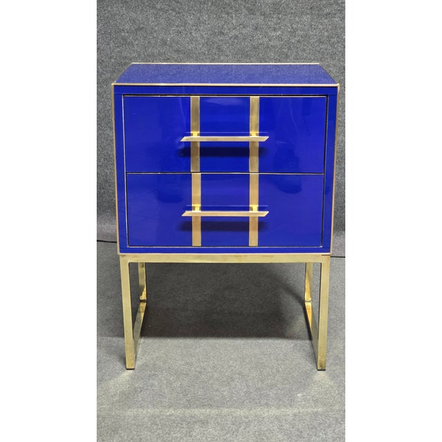 Metal Pair of Blue Glass Bedside Tables Made in Italy Justfurnituress Designer For Sale - Image 7 of 12