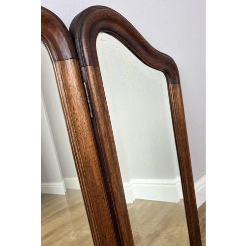 Brown French Triple Folding Dressing Table Mirror in Oak For Sale - Image 8 of 11