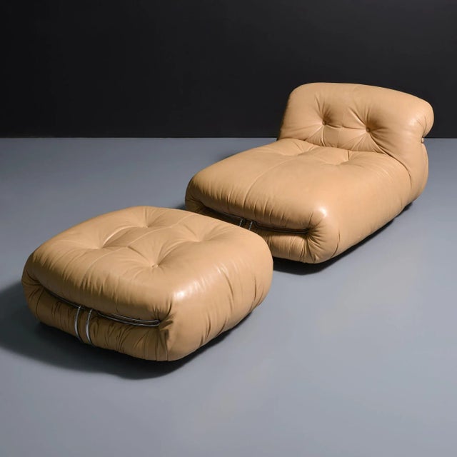 Vintage Soriana Lounge Chair & Ottoman by Afra & Tobia Scarpa in Leather, 1970 For Sale In New York - Image 6 of 8