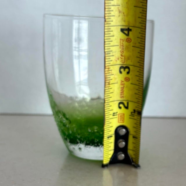 Transparent Mid 20th Century Hand-Blown Green Art Glass Tumblers With Controlled Bubble Base - a Pair For Sale - Image 8 of 8