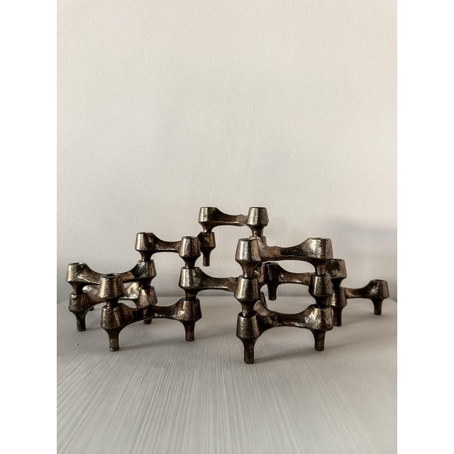 Brutalist Modular Bonze Candleholder by Michael Harjes, 1960s, Set of 10 For Sale - Image 3 of 8