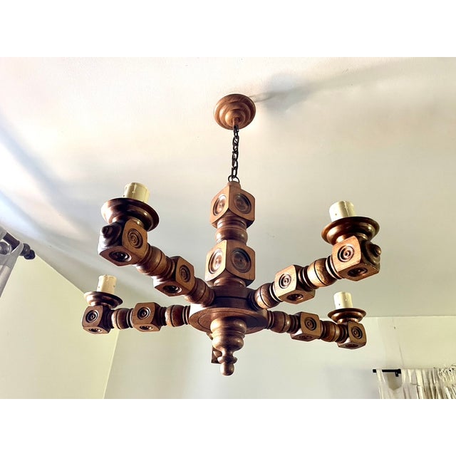 Wood French Basque Pendant Light, 1960 For Sale - Image 7 of 10